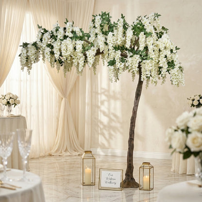 Artificial White Wisteria Canopy Tree – Slanted Trunk Arch for Wedding Entrances - T04