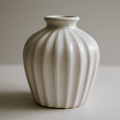 White Ribbed Ceramic Vase – Minimalist Stone Textured Bud Vase - BV02