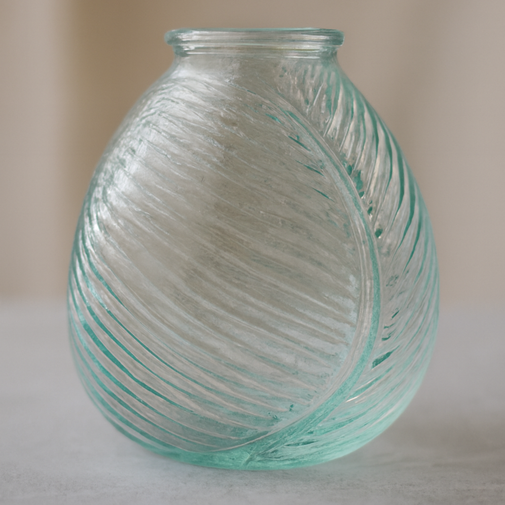 Leaf Texture Glass Vase – Mint Green Embossed Botanical Bud Vase - BV05