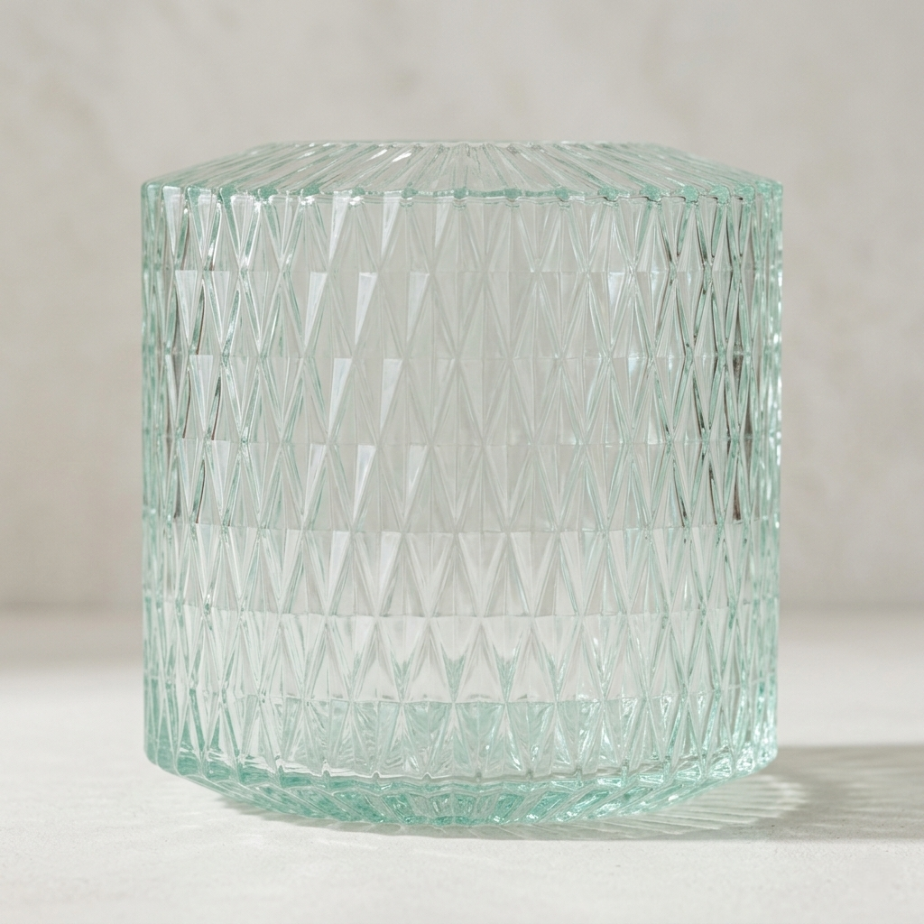 Green Geometric Glass Vase – Mint Diamond Textured Hurricane Vase - BV07