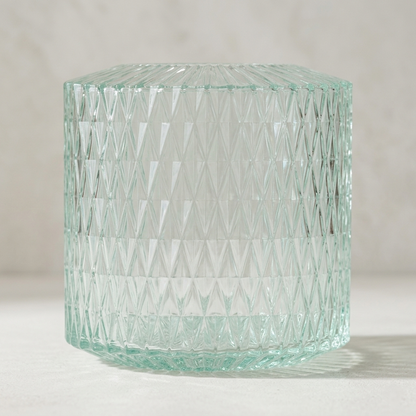 Green Geometric Glass Vase – Mint Diamond Textured Hurricane Vase - BV07