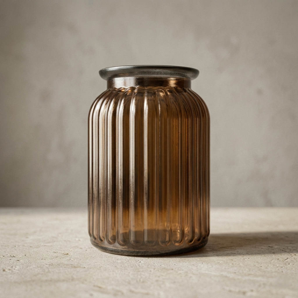 Amber Ribbed Glass Jar – Vintage Apothecary Style Ribbed Vase - BV08