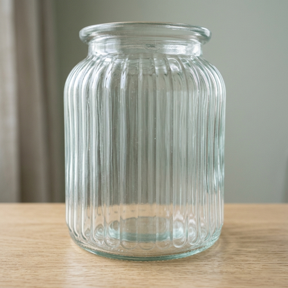 Clear Ribbed Glass Jar – Minimalist Fluted Apothecary Bud Vase - BV09