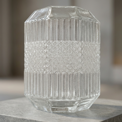 Mixed Texture Glass Vase – Clear Geometric Cut Crystal-Style Vessel - BV10
