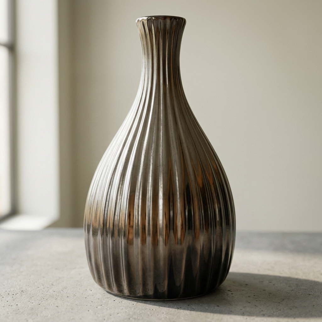 Metallic Smokey Grey Teardrop Vase – Ribbed Chrome Glass Bud Vase - BV12