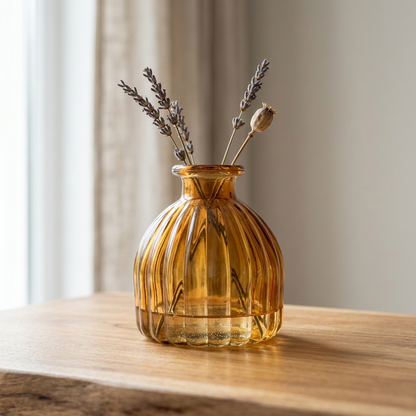 Honey Amber Ribbed Bud Vase – Vintage Style Fluted Glass Flower Vase -BV13