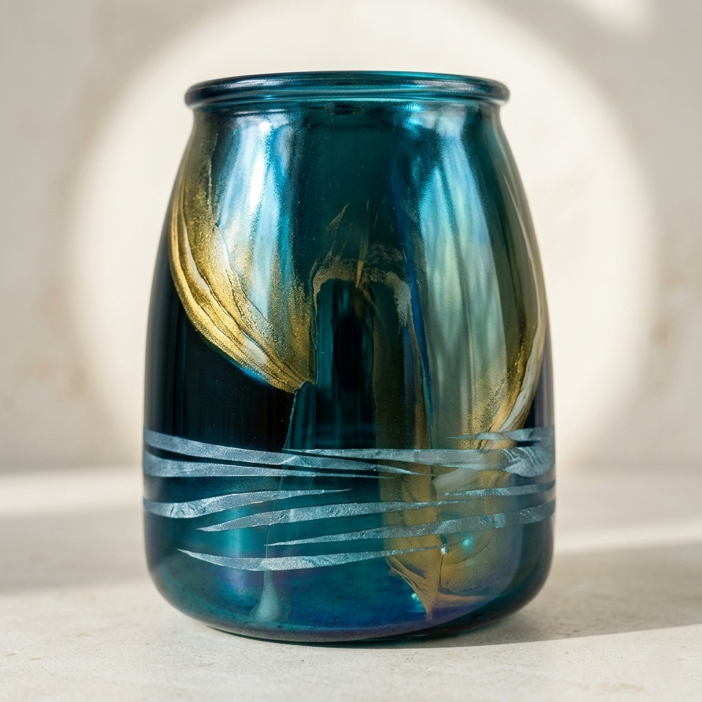 Peacock Blue Metallic Glass Vase – Teal Chrome Lustre Decorative Jar - BV14