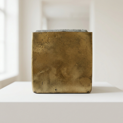 Gold Metallic Square Planter – Brushed Brass Effect Ceramic Pot - CV05