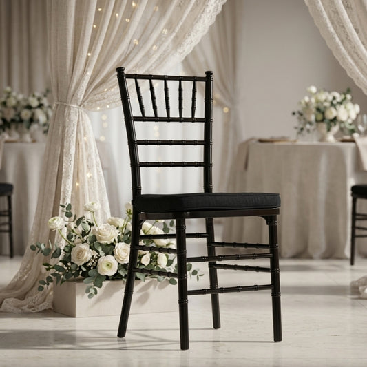 Black Chiavari Chair – Elegant Beechwood Event Chair with Black Padded Seat - C08