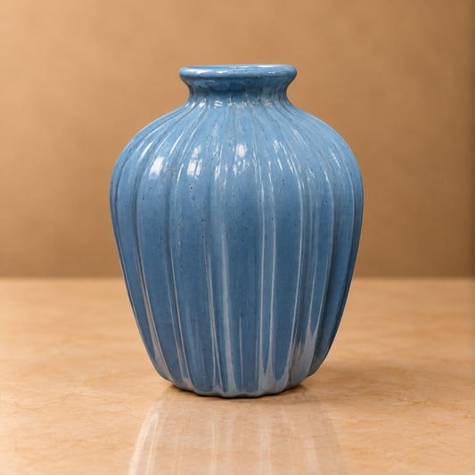 Ribbed Ceramic Bud Vase – Cornflower Blue Textured Flower Vase - BV01