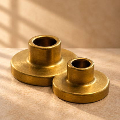 Low-Profile Gold Pillar Candle Bases – Pair of Modern Circular Taper Holders - CT09