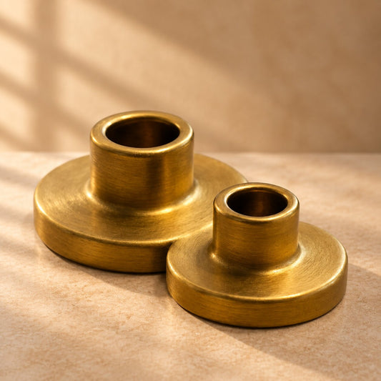 Low-Profile Gold Pillar Candle Bases – Pair of Modern Circular Taper Holders - CT09
