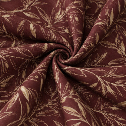 Burgundy Botanical Leaf Print Tablecloth – Luxury Gold Line Pattern Dining Linen L-08
