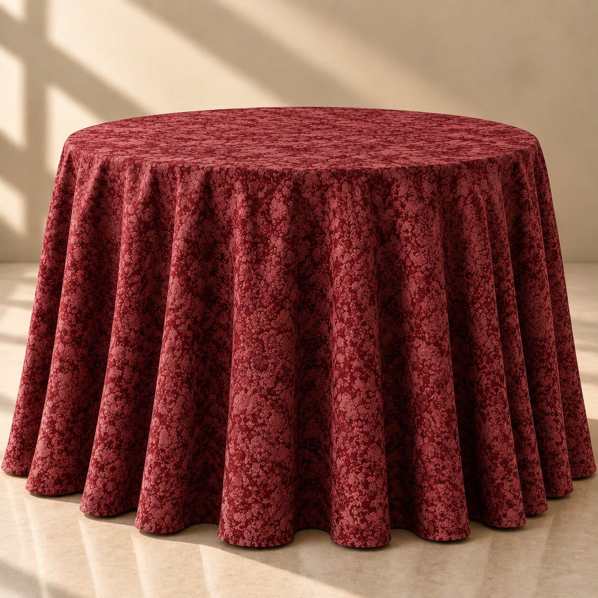 Burgundy Floral Pattern Printed Tablecloth – Luxury Draped Dining Linen - L11