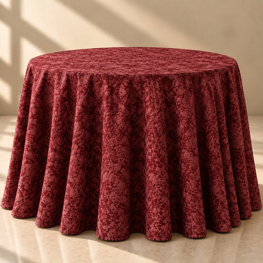 Burgundy Floral Pattern Printed Tablecloth – Luxury Draped Dining Linen - L11