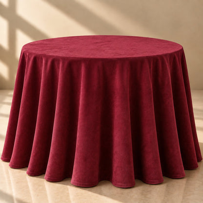 Burgundy Velvet Round Tablecloth – Luxury Plain Dining Linen - L16