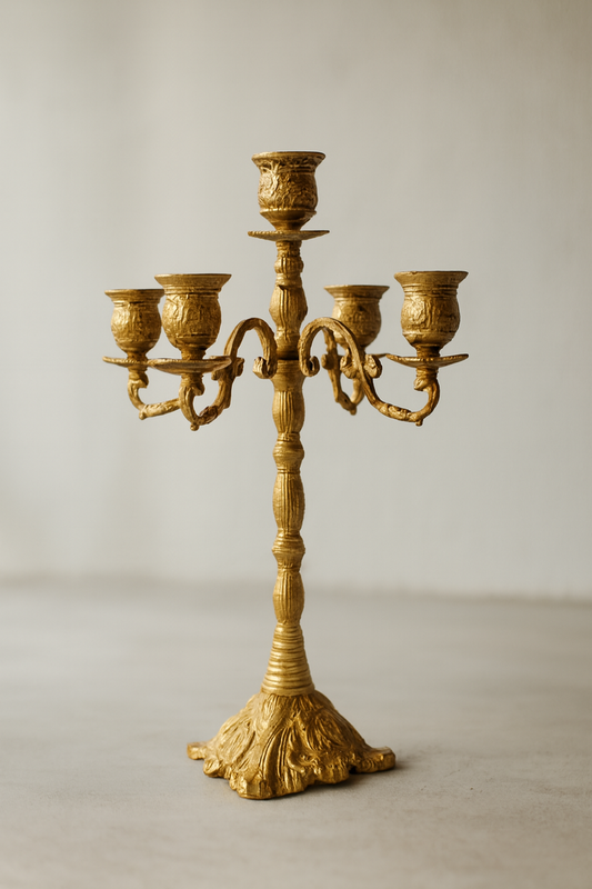 Antique Gold Candelabra - 5-Light Ornate Baroque Style Pillar Candle Holder - CT01