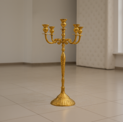 Gold Mosaic Candelabra – 5-Light Glamorous Glass Mirror Inlay Centerpiece - CT02
