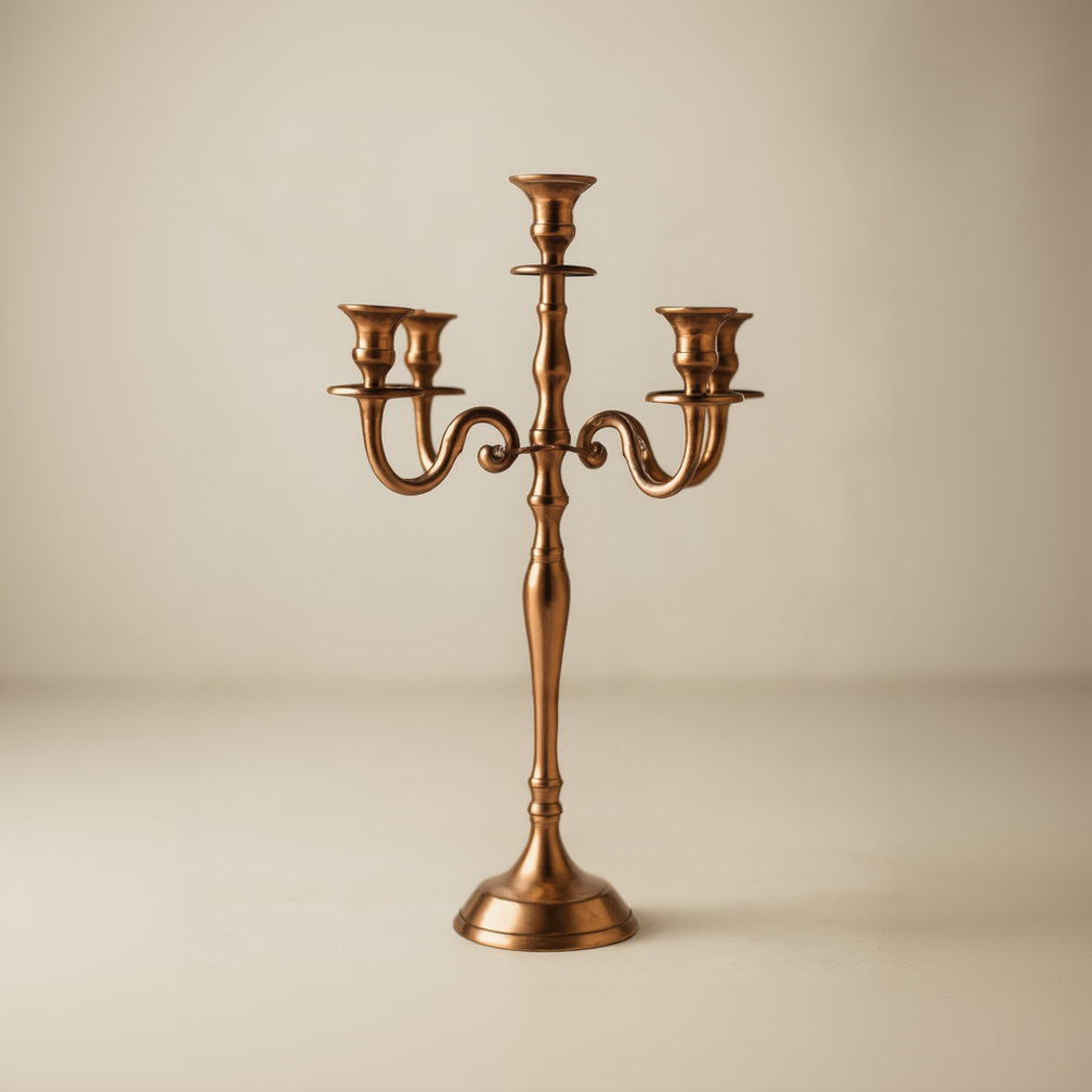 Copper 5-Light Candelabra - Elegant Brushed Rose Gold Taper Candle Holder - CT03