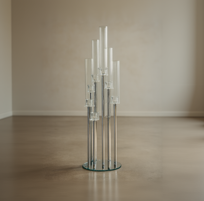 Modern Silver & Acrylic 10-Light Candelabra – Tiered Floating Glass Centerpiece - CT06