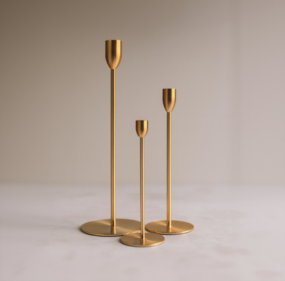 Nordic Gold Taper Candle Holder Set – 3-Piece Minimalist Slim Candlestick Stands - CT08