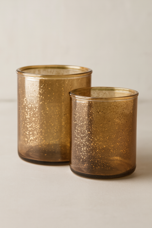 Amber Mercury Glass Votives – Set of 2 Speckled Bronze Tealight Holders - CT12