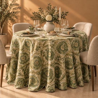 Botanical Sage Floral Tablecloth | Premium Dry Hire for Linens - L01