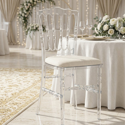 Clear Napoleon Chair – Luxury Acrylic Ghost Chair with Padded Seat for Events & Weddings - C09