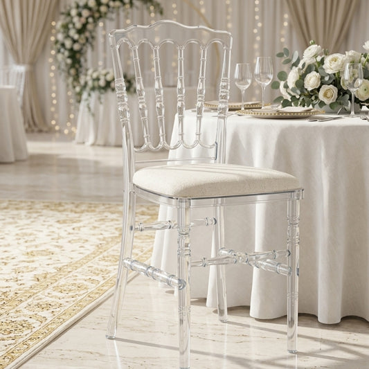 Clear Napoleon Chair – Luxury Acrylic Ghost Chair with Padded Seat for Events & Weddings - C09