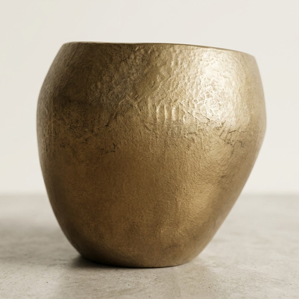 Hammered Gold Pot – Artisan Asymmetric Metal Planter with Weathered Brass Finish - U14