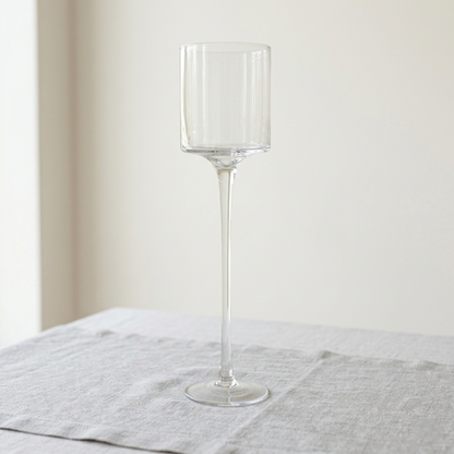 Long-Stem Glass Cylinder Vase – Minimalist Floating Pedestal Vessel for Taper Candles or Florals - U17