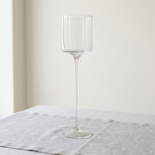 Long-Stem Glass Cylinder Vase – Minimalist Floating Pedestal Vessel for Taper Candles or Florals - U17