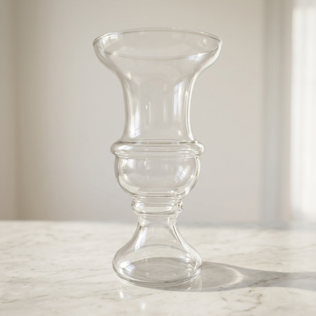 Glass Hourglass Vase – Elegant Clear Glass Urn with Fluted Rim and Sculptural Taper - U20