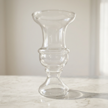 Glass Hourglass Vase – Elegant Clear Glass Urn with Fluted Rim and Sculptural Taper - U20