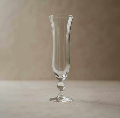 Fluted Glass Trumpet Vase – Slim Ribbed Pedestal Vessel with Teardrop Stem Accent - U22