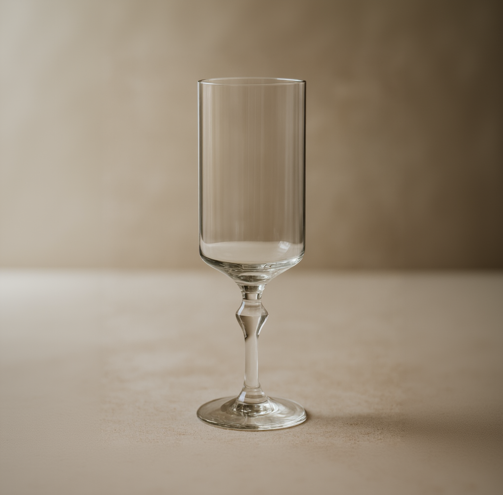 Stemmed Cylinder Vase – Architectural Glass Pedestal Vessel with Faceted Baluster Stem - U23