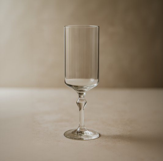 Stemmed Cylinder Vase – Architectural Glass Pedestal Vessel with Faceted Baluster Stem - U23