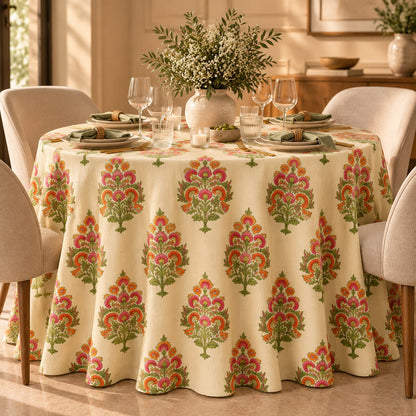 Indian Block-Print Floral Tablecloth | Colorful Dry Hire for Linens - L02