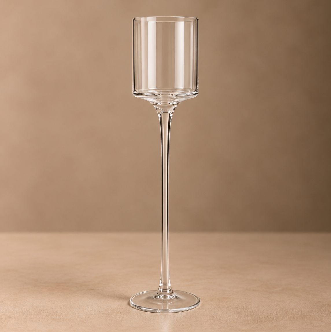 Long-Stem Glass Cylinder Vase – Minimalist Floating Pedestal Vessel for Taper Candles or Florals - U17