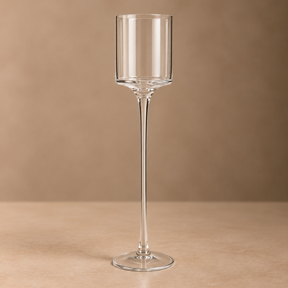 Long-Stem Glass Cylinder Vase – Minimalist Floating Pedestal Vessel for Taper Candles or Florals - U17