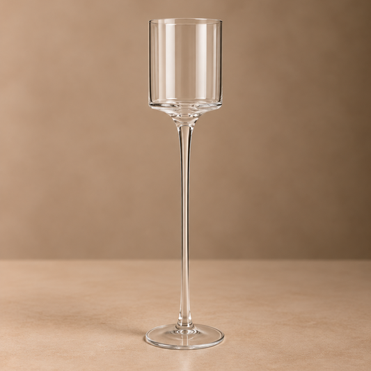 Long-Stem Glass Cylinder Vase – Minimalist Floating Pedestal Vessel for Taper Candles or Florals - U17