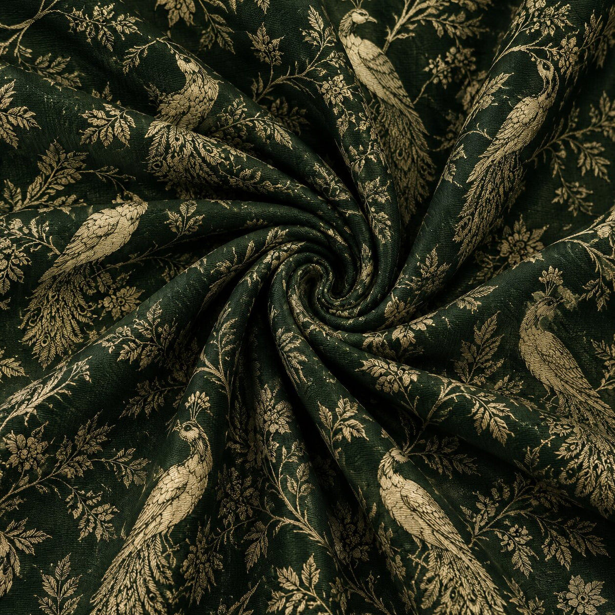 Emerald Green Peacock Toile Round Tablecloth – Luxury Printed Dining Linen - L15