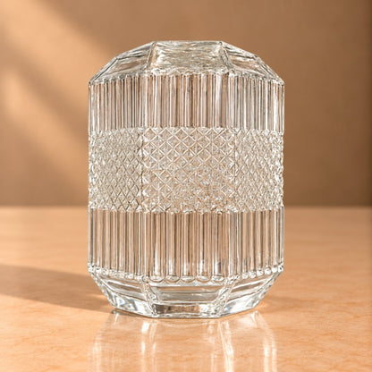 Mixed Texture Glass Vase – Clear Geometric Cut Crystal-Style Vessel - BV10