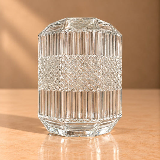 Mixed Texture Glass Vase – Clear Geometric Cut Crystal-Style Vessel - BV10