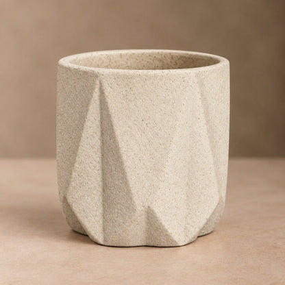 Geometric Faceted Planter – Architectural Stone-Style Ceramic Vessel with Origami-Inspired Design - U30