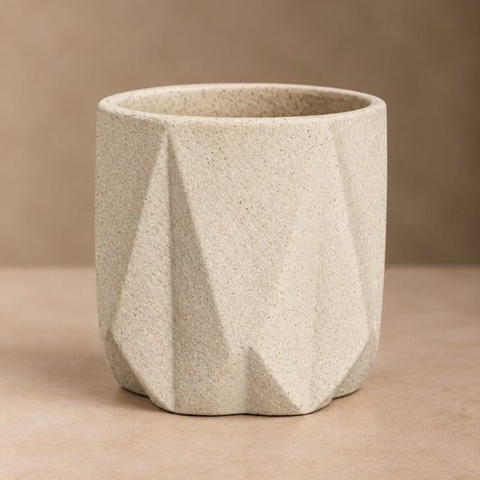 Geometric Faceted Planter – Architectural Stone-Style Ceramic Vessel with Origami-Inspired Design - U30