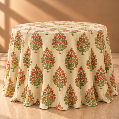 Indian Block-Print Floral Tablecloth | Colorful Dry Hire for Linens - L02
