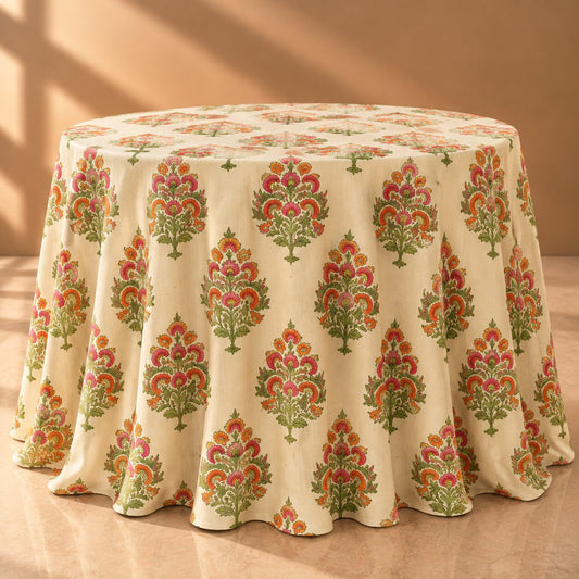 Indian Block-Print Floral Tablecloth | Colorful Dry Hire for Linens - L02