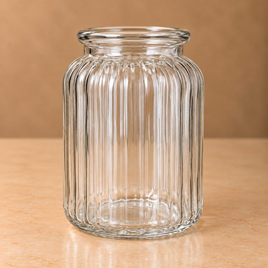 Clear Ribbed Glass Jar – Minimalist Fluted Apothecary Bud Vase - BV09