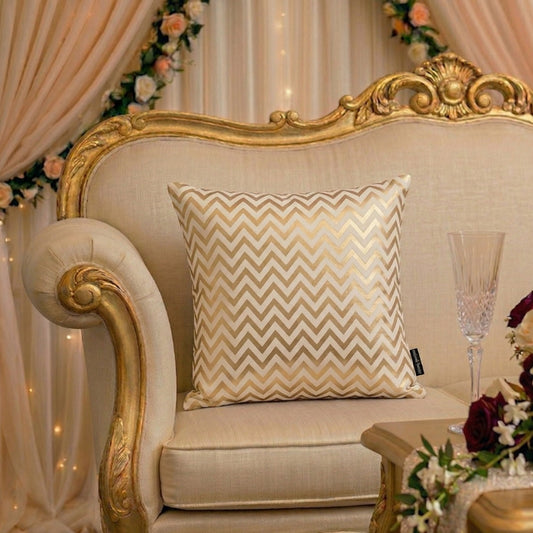 Gold Chevron Cushion Covers – Luxury Metallic Zig Zag Geometric Pillows - CU16